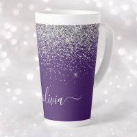 Purple Silver Glitter Girly Glam Monogram 