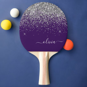 Purple Silver Glitter Girly Glam Monogram  Ping Pong Paddle