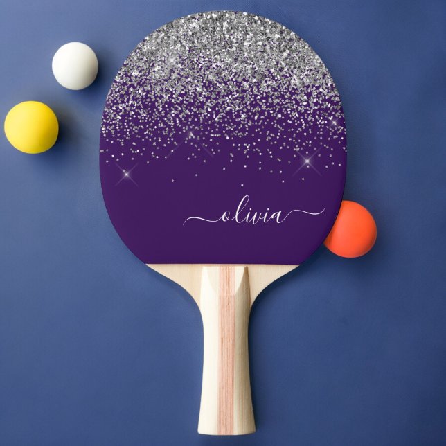 Purple Silver Glitter Girly Glam Monogram  Ping Pong Paddle (Creator Uploaded)
