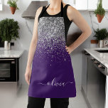 Purple Silver Glitter Girly Monogram Name Apron<br><div class="desc">Purple and Silver Sparkle Glitter Brushed Metal Monogram Name Apron. This makes the perfect sweet 16 birthday,  wedding,  bridal shower,  anniversary,  baby shower or bachelorette party gift for someone that loves glam luxury and chic styles.</div>