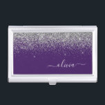 Purple Silver Glitter Girly Monogram Name Business Card Holder<br><div class="desc">Purple and Silver Sparkle Glitter Script Monogram Name Business Card Holder. This makes the perfect sweet 16 birthday,  wedding,  bridal shower,  anniversary,  baby shower or bachelorette party gift for someone that loves glam luxury and chic styles.</div>