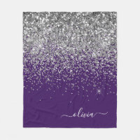 Purple Silver Glitter Girly Monogram Name