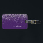 Purple Silver Glitter Girly Monogram Name Luggage Tag<br><div class="desc">Silver and Purple Sparkle Glitter Monogram Name and Initial Pillow. The pillow makes the perfect sweet 16 birthday,  wedding,  bridal shower,  baby shower or bachelorette party gift for someone decorating her room in style.</div>