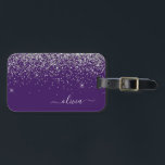 Purple Silver Glitter Girly Monogram Name Luggage Tag<br><div class="desc">Silver and Purple Sparkle Glitter Monogram Name and Initial Pillow. The pillow makes the perfect sweet 16 birthday,  wedding,  bridal shower,  baby shower or bachelorette party gift for someone decorating her room in style.</div>