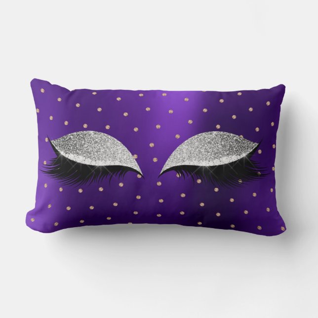 Purple Silver Glitter Makeup Lashes Swarovski Dots Lumbar Cushion (Front)