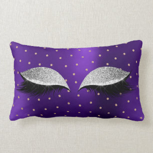 Purple Silver Glitter Makeup Lashes Swarovski Dots Lumbar Cushion