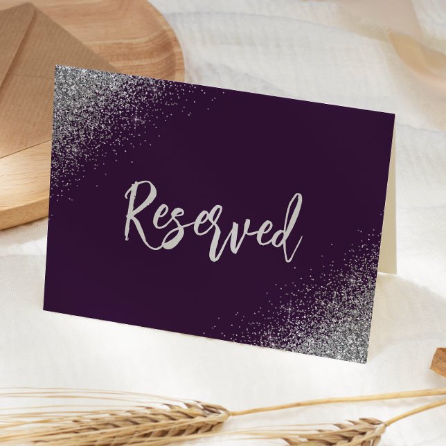 Purple Silver Glitter Reserved Wedding Place Card (Creator Uploaded)