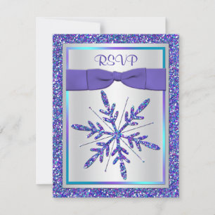 Purple, Silver Glitter Snowflake RSVP Card