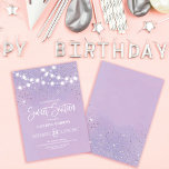 Purple Silver Glitter Sparkles Lights Sweet 16 Invitation<br><div class="desc">This majestic and glamourous sweet sixteen birthday party invitation is perfect for the girly girl. It features glowing hanging light strands on top of faux printed silver sparkly glitter confetti on a purple and lilac abstract background inspired by stars in the night sky. It's pretty, chic, modern, trendy, and cool;...</div>