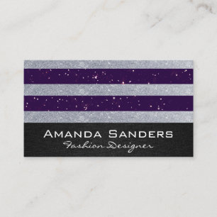 Purple Silver Glitter Stripes Business Card