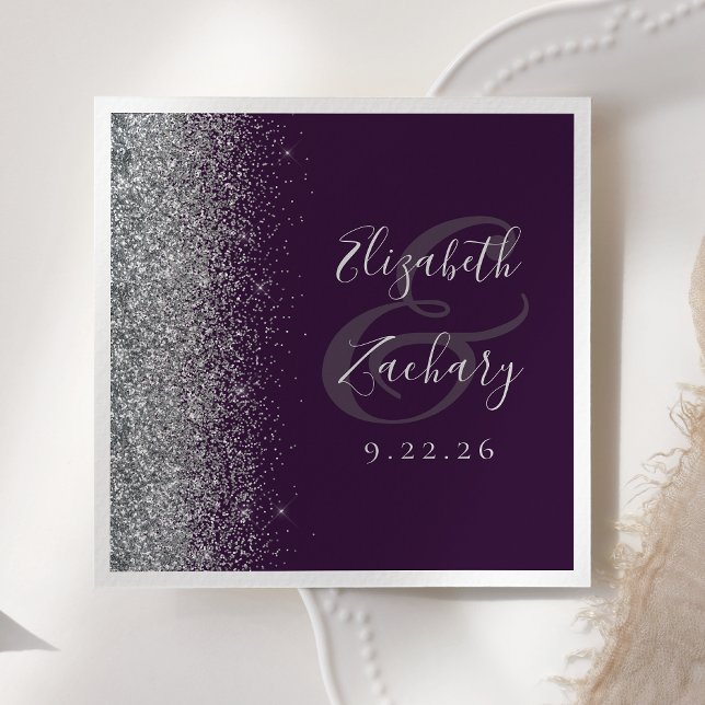 Purple Silver Glitter Wedding Napkins (Creator Uploaded)