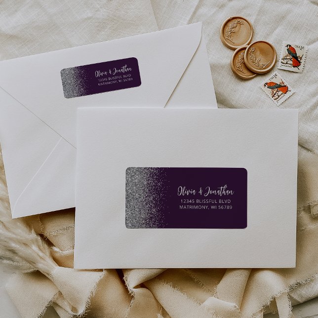 Purple Silver Glitter Wedding Return Address (Creator Uploaded)