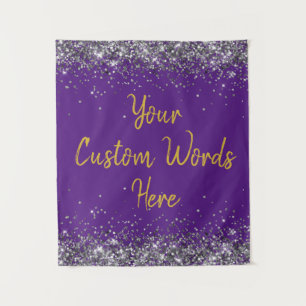 Purple Silver Gold Birthday Party Photo Booth Prop Tapestry