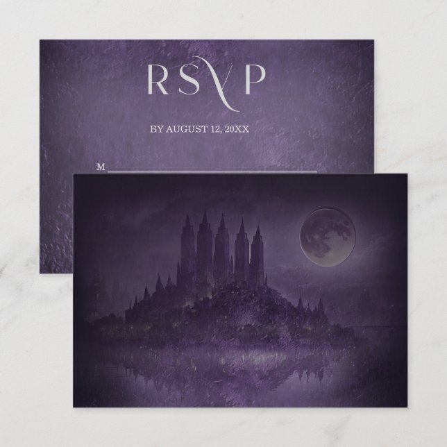 Purple Silver Gothic Romance Wedding RSVP Card (Front/Back)