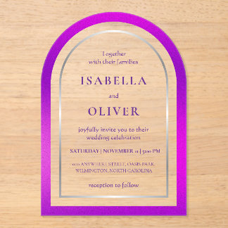 Purple silver gradient frame wedding acrylic invitations