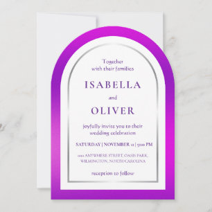 Purple silver gradient frame wedding invitation
