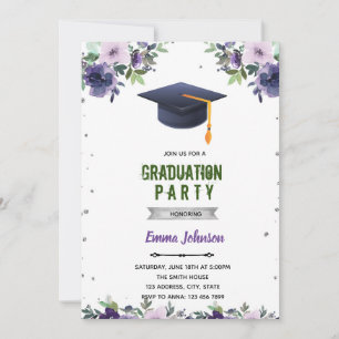 Purple silver graduation theme invitation
