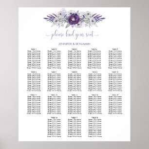 Purple Silver Gray Watercolor Floral Seating Chart
