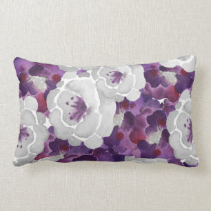 Purple Silver Grey Floral watercolor accent pillow