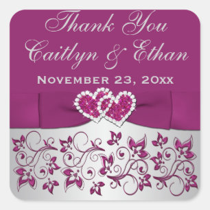 Purple, Silver Grey Floral Wedding Favour Sticker