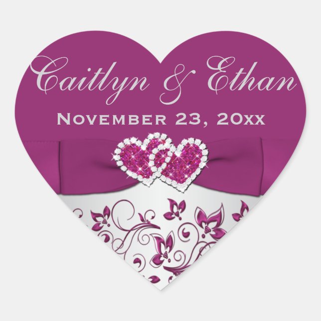 Purple, Silver Grey Floral Wedding Favour Sticker (Front)