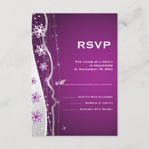 Purple, silver grey snowflake winter wedding RSVP Card