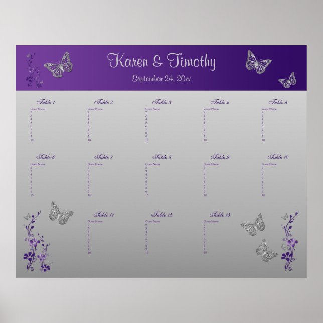Purple, Silver Grey Table Seating Poster (Front)