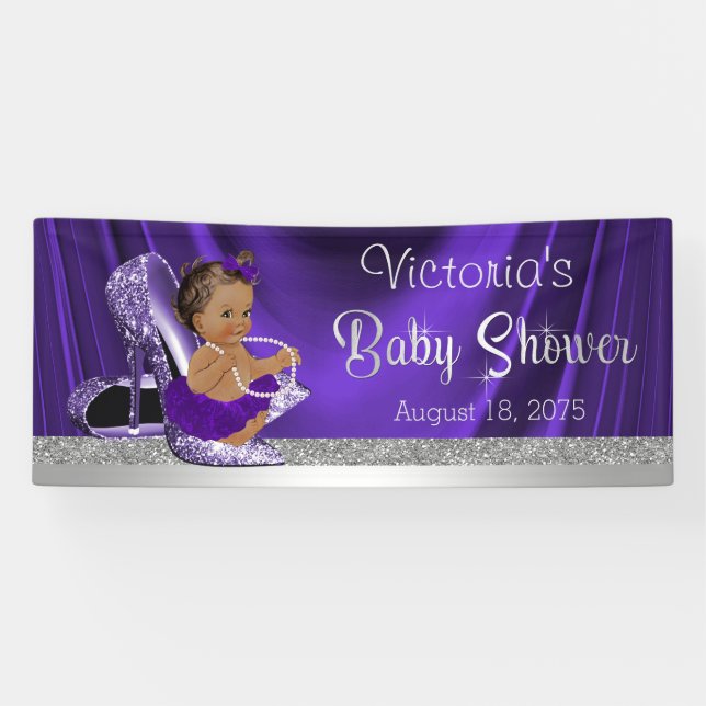 Purple Silver High Heel Shoe Ethnic Baby Banner (Horizontal)