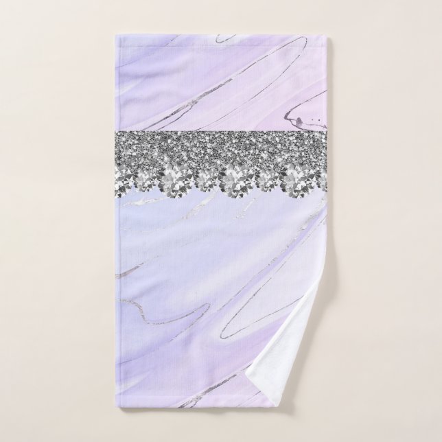 Purple Silver Interior Design Home Glitter Marble Hand Towel (Hand Towel)