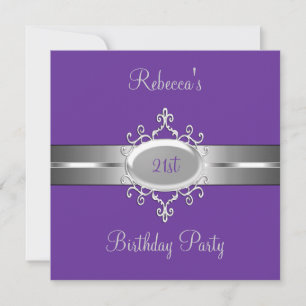 Purple Silver Jewel 21st Elegant Birthday Party Invitation