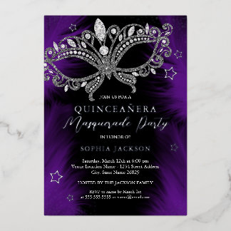 Purple Silver Masquerade Mask Star Quinceanera