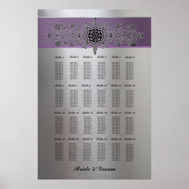 Purple Silver Metallic Large Seating Chart (Front)