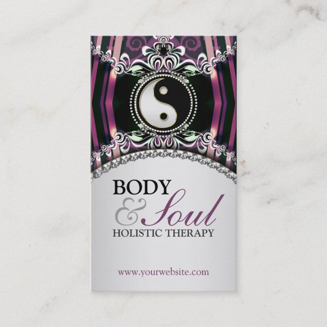 Purple Silver NewAge Yin Yang + Logo Business Card (Front)