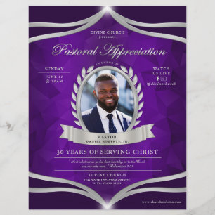 Purple Silver Pastor Appreciation Church Service Flyer