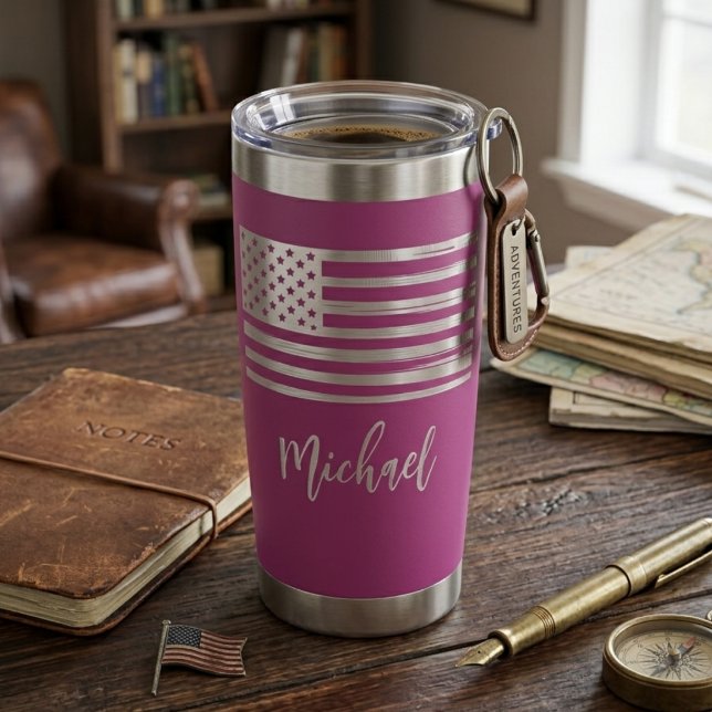 Purple Silver Patriotic American Flag Script Name Insulated Tumbler (Creator Uploaded)