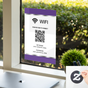 Purple Silver QR Code Wifi Network and Password