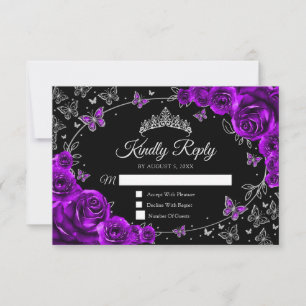 Purple Silver Quinceanera Reply RSVP Card