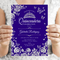 Purple Silver Roses Butterflies Quinceanera