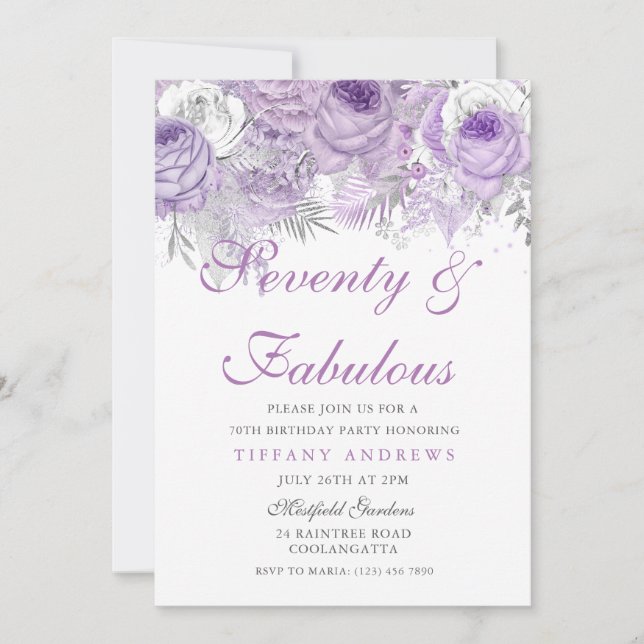 Purple Silver Seventy & Fabulous 70th Birthday Invitation (Front)