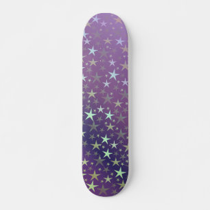 purple+silver,shiny, bright, star, color, decorati skateboard