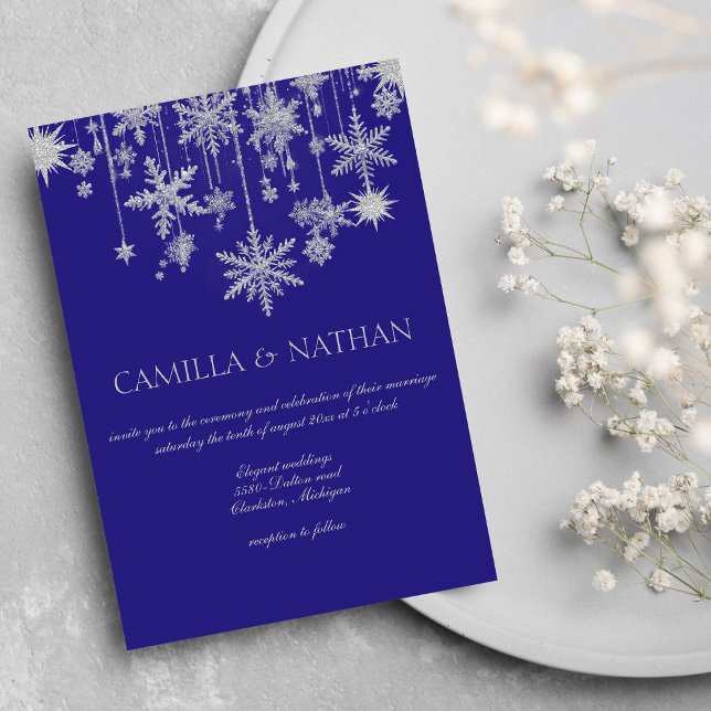 Purple silver snowflake winter wonderland Wedding Invitation (Purple silver snowflake winter wonderland Wedding )