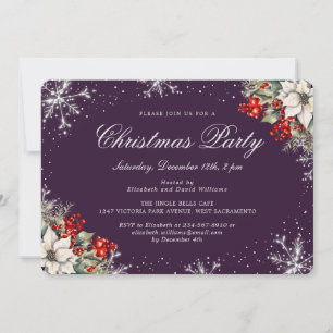 Purple Silver Snowflakes Christmas Holiday Party Invitation