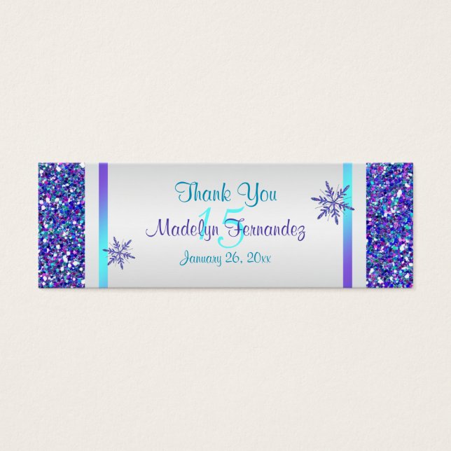 Purple, Silver Snowflakes Quinceanera Favour Tag (Front)