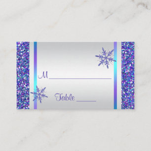Purple, Silver Snowflakes Quinceanera Place Card