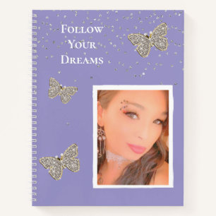 Purple Silver Sparkle Butterflies Your Photo Notebook