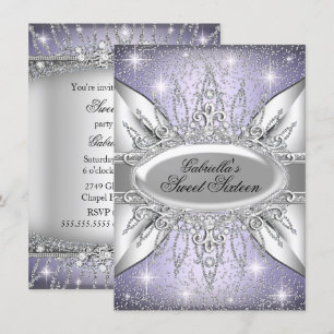 Purple & Silver Sparkle Diamond Sweet 16 Invite