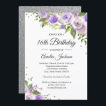 Purple Silver Sparkle Floral 16th Birthday Invite<br><div class="desc">More pretty floral Birthday Invitations in the Little Bayleigh Store!</div>
