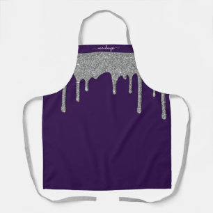 Purple Silver Sparkle Glitter Drips Personalised Apron