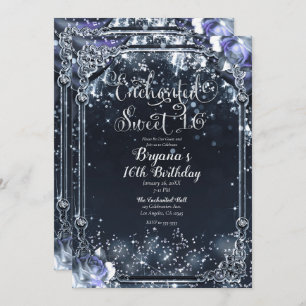 Purple Silver Sparkle Lights Sweet 16 16th Invitation