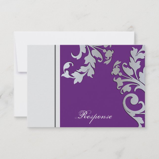 Purple & Silver Sparkle Wedding Response RSVP (Front)